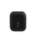 Faux Leather AirPods Case // Carbon Design + Logo (AIRPODS 1/2 // Red)