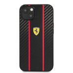 Faux Leather iPhone Case // Central Stripe With Metal Logo (IPHONE 13 // Red)