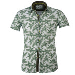 Oscar Short Sleeve Button Up Shirt // White + Green Trees (S)