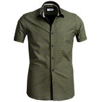 Keith Short Sleeve Button Up Shirt // Black + Green Clovers (S)