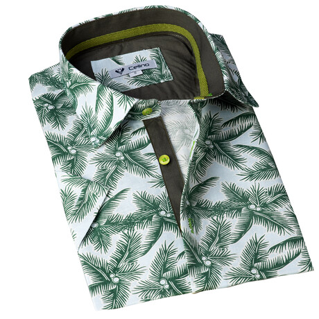 Short Sleeve Shirt // White with Green Trees (S)
