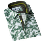 Oscar Short Sleeve Button Up Shirt // White + Green Trees (M)