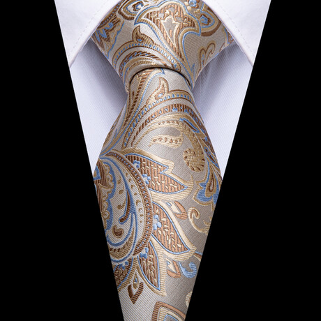 Jonah Handcrafted Silk Tie // Tan + Light Blue