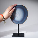 Polished Electroplated Agate Slice On Metal Display Stand