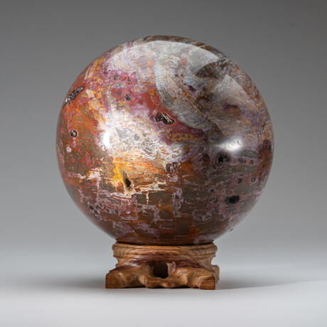 Polished Petrified Wood Sphere With Display Stand
