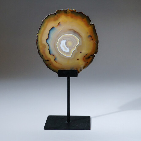 Polished Banded Agate Slice With Metal Display Stand