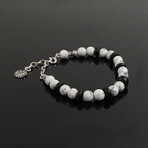 Two-Tone Onyx Bracelet Sterling Silver // White + Black + Silver (M)