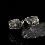 Victorian Onyx Bracelet Sterling Silver // Antique Silver + Black (L)