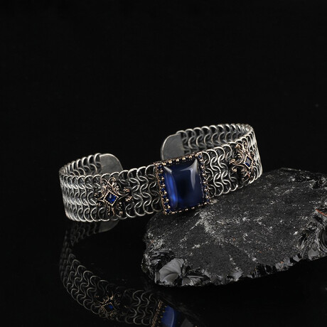 Sapphire Bracelet Sterling Silver // Antique Silver + Blue (S)