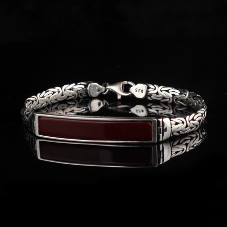 Agate Kings Chain Bracelet Sterling Silver // Red + Silver (S)