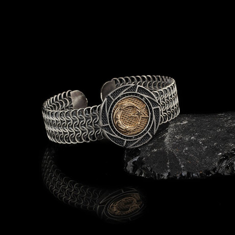 Crescent and Star Bracelet Sterling Silver // Antique Silver + Bronze (S)