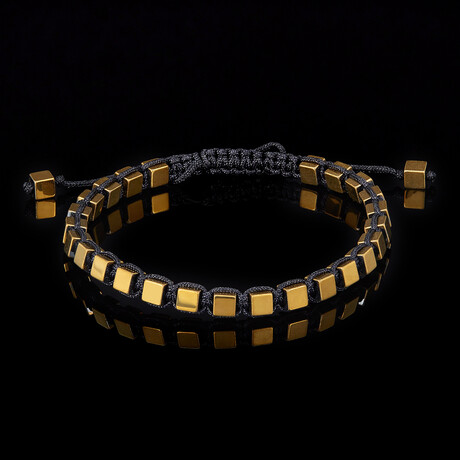 Gold Plated Hematite 4mm Cube Stone Adjustable Bracelet // 8"
