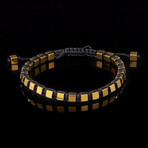 Gold Plated Hematite Cube Stone Adjustable Bracelet // 8"