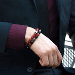 Red Agate + Hematite Cube Stone Stretch Bracelet // 8"