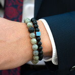 Labradorite + Matte Onyx Stone Stretch Bracelet // 8.25"