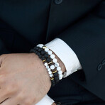 Howlite + Gold Plated Hematite + Lava + Wood Bead Stretch Bracelets // Set of 3 // 8"