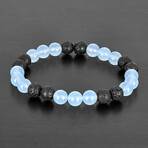 Light Blue Quartz + Lava Stone Stretch Bracelet // 8"