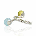Superoro // 18K White Gold Lemon Quartz + Chalcedony Ring // Ring Size: 6.5 // New