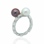 Superoro // 18K White Gold Pearl + Moonstone Ring // Ring Size: 7.25 // New