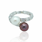 Superoro // 18K White Gold Pearl + Moonstone Ring // Ring Size: 7.25 // New