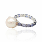 Superoro // 18K White Gold Pearl + Iolite Ring // Ring Size: 6.5 // New
