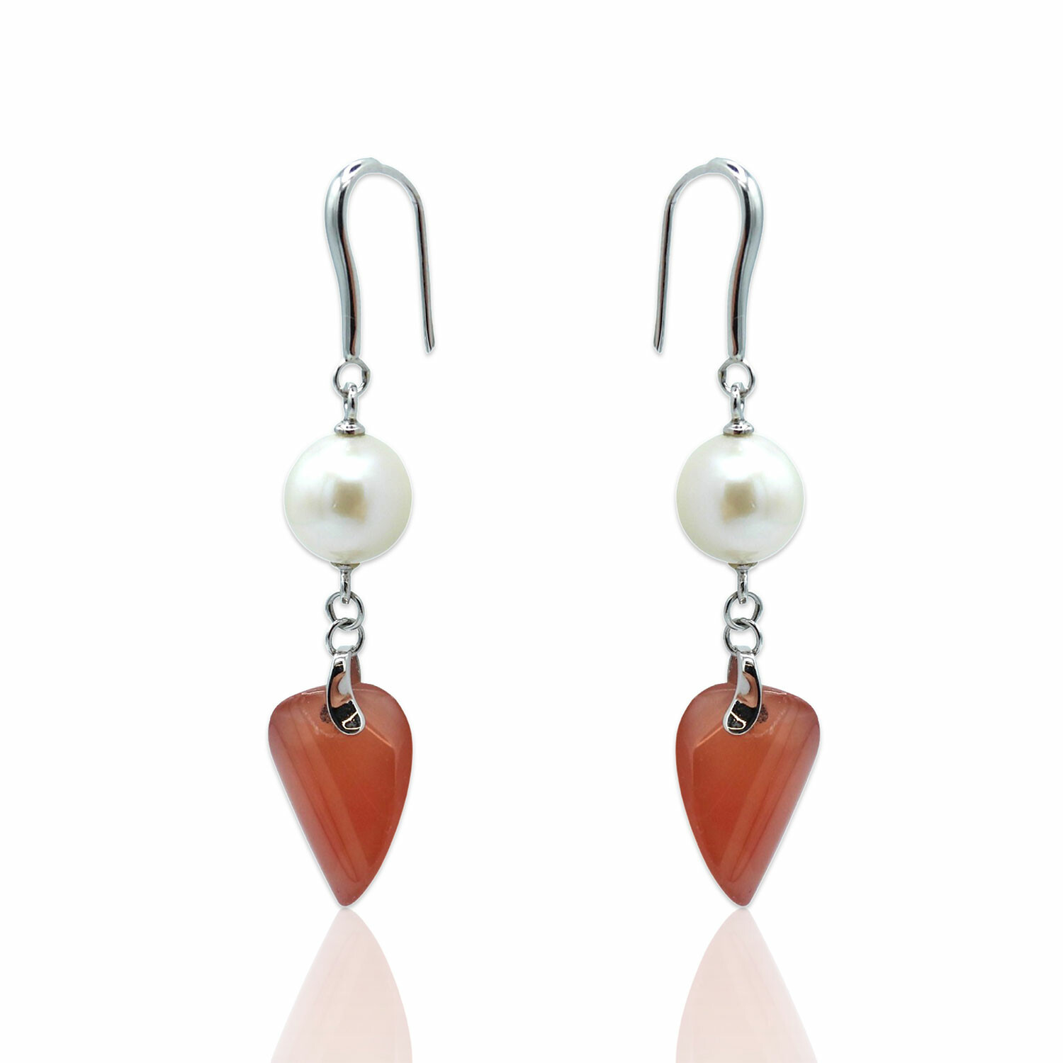 Superoro // 18K White Gold Pearl + Red Rhodochrosite Earrings // New ...