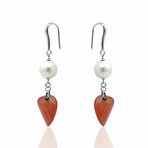 Superoro // 18K White Gold Pearl + Red Rhodochrosite Earrings // New