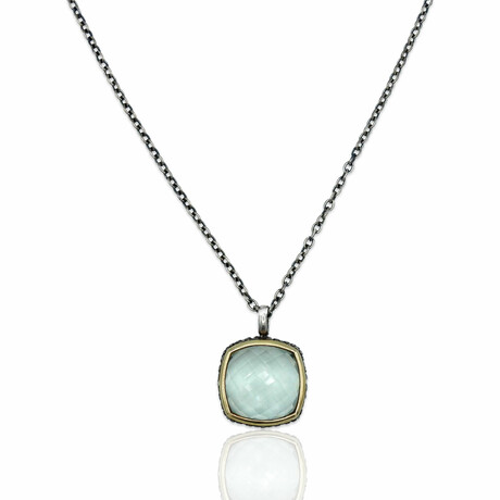 Superoro // 18K Yellow Gold + Silver Prasiolite Necklace // 18" // New