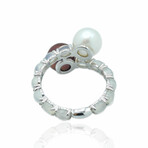 Superoro // 18K White Gold Pearl + Moonstone Ring // Ring Size: 7.25 // New