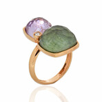 Superoro // 18K Rose Gold Diamond + Amethyst + Green Quartz Ring // Ring Size: 7 // New