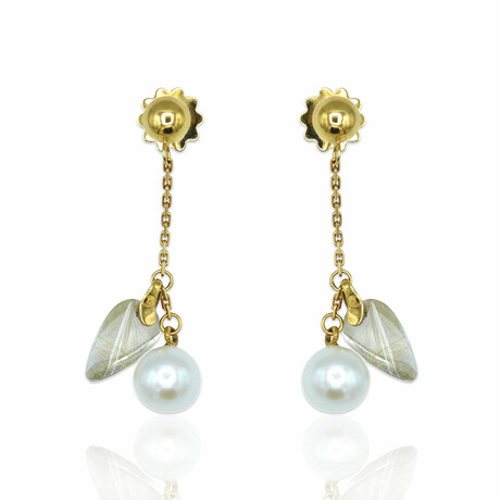 Superoro // 18K Yellow Gold Pearl + Quartz Earrings // New