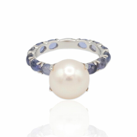 Superoro // 18K White Gold Pearl + Iolite Ring // Ring Size: 6.5 // New