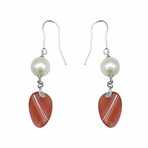 Superoro // 18K White Gold Pearl + Red Rhodochrosite Earrings // New