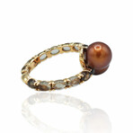 Superoro // 18K Rose Gold Pearl + Smoky Quartz Ring // Ring Size: 7.25 // New