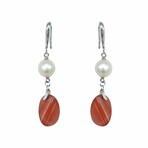 Superoro // 18K White Gold Pearl + Red Rhodochrosite Earrings // New