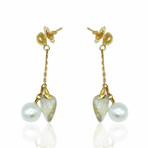Superoro // 18K Yellow Gold Pearl + Quartz Earrings // New