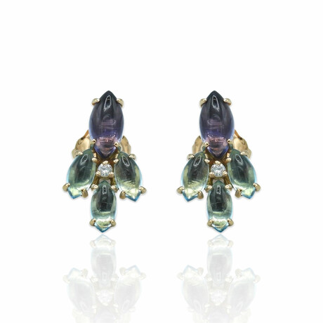 Superoro // 18K Rose Gold Diamond + Iolite + Topaz Earrings // New