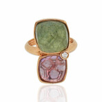 Superoro // 18K Rose Gold Diamond + Amethyst + Green Quartz Ring // Ring Size: 7 // New