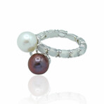 Superoro // 18K White Gold Pearl + Moonstone Ring // Ring Size: 7.25 // New