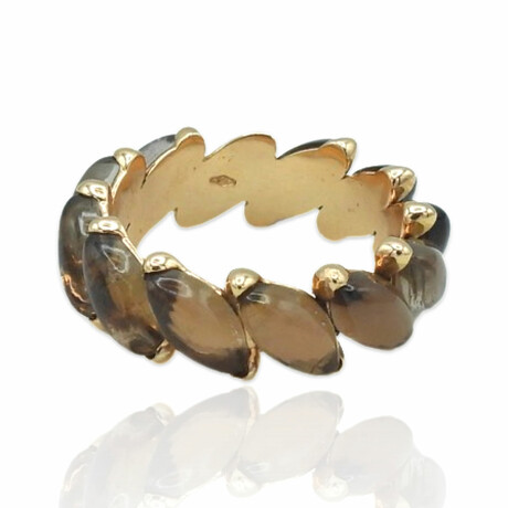 Superoro // 18K Rose Gold Quartz + Smoky Cabochon Quartz Ring // Ring Size: 7 // New