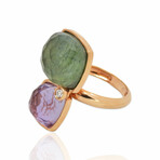 Superoro // 18K Rose Gold Diamond + Amethyst + Green Quartz Ring // Ring Size: 7 // New