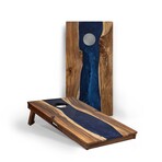 Live Edge Resin Cornhole Boards // River Blue with Pearl
