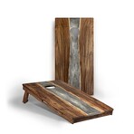 Live Edge Resin Cornhole Boards // Gray + White with Pearl