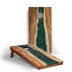 Live Edge Resin Cornhole Boards // Emerald Green with Pearl