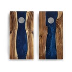 Live Edge Resin Cornhole Boards // River Blue with Pearl