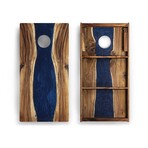 Live Edge Resin Cornhole Boards // River Blue with Pearl