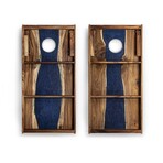 Live Edge Resin Cornhole Boards // River Blue with Pearl