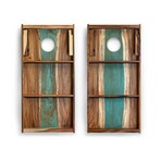 Live Edge Resin Cornhole Boards // Orange + Green with Pearl