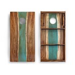 Live Edge Resin Cornhole Boards // Orange + Green with Pearl
