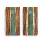 Live Edge Resin Cornhole Boards // Orange + Green with Pearl